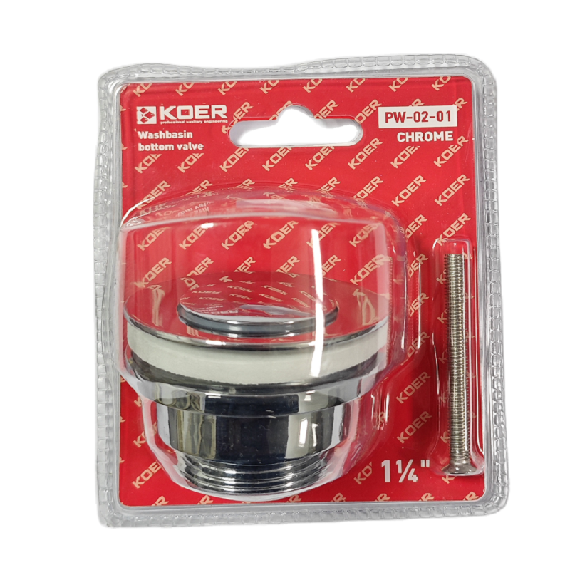 Донный клапан для умывальника Koer PW-02-01 1 1/4'' (кнопка) (Цвет хром) (KR3399)