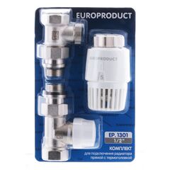 Комплект для підключення радіатора EUROPRODUCT EP.1301 - 1/2'' (Прямий з термоголовкою) (EP6017)